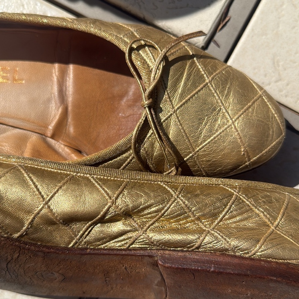 Vintage Chanel Gold Quilted stitch Ballet Flats very soft lambskin leather 40 - Picture 5 of 6